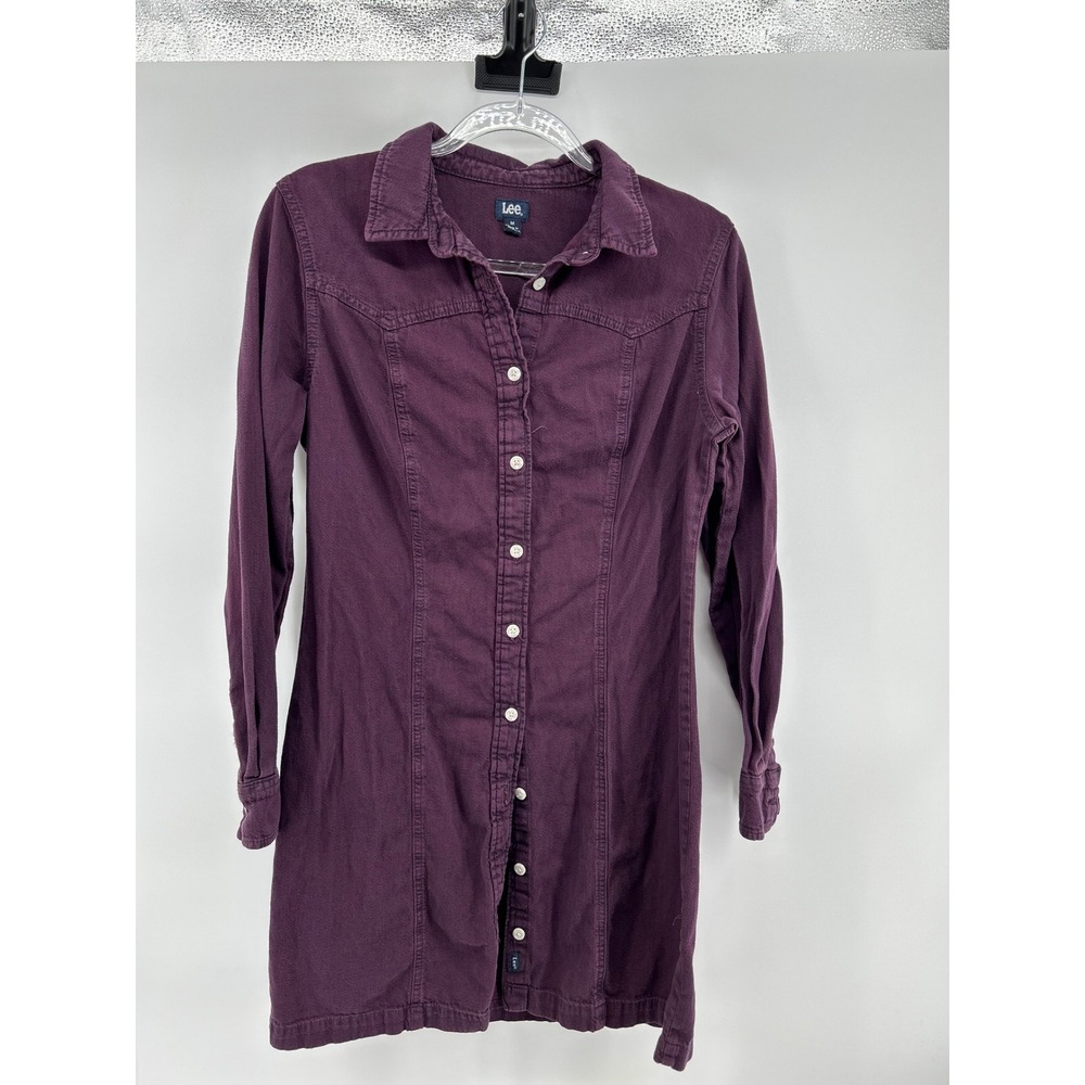 Lee Womens Purple Denim Shirt Dress Long Sleeve Western Button Down Plum Medium